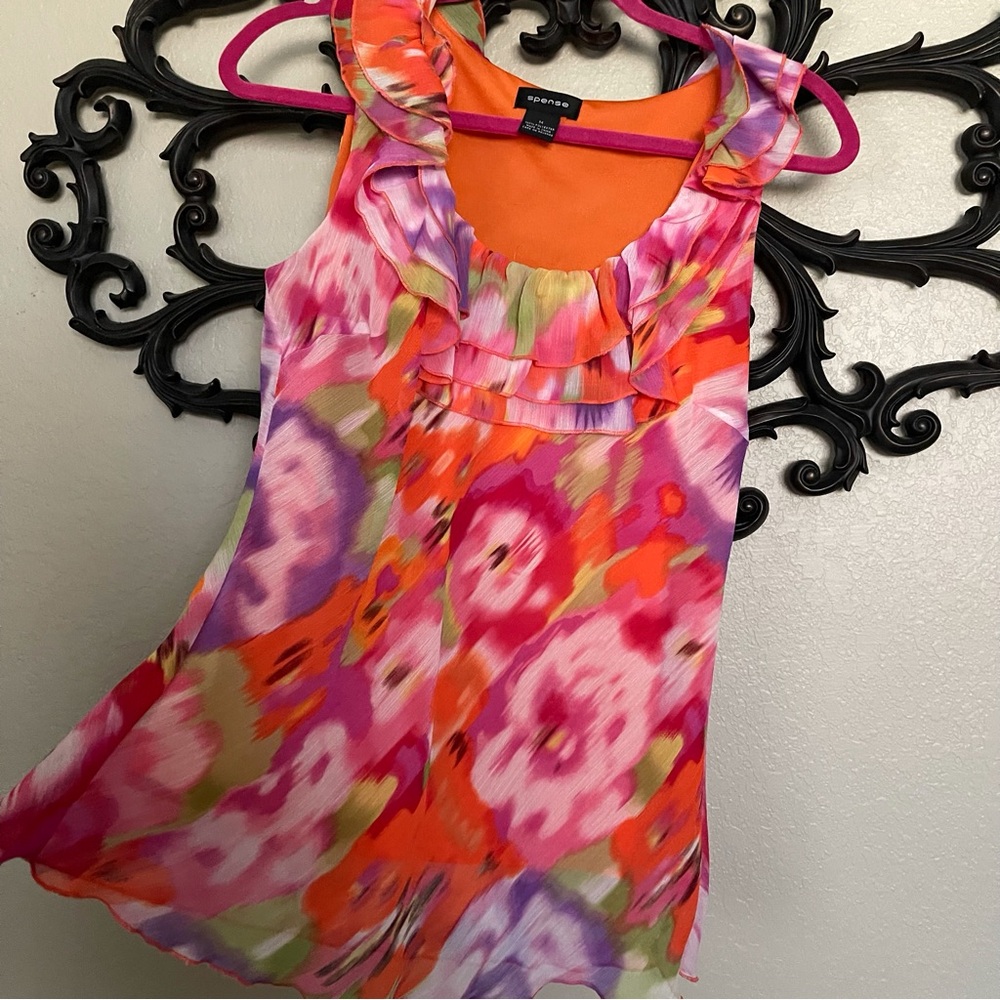Spense Sleeveless Blouse Watercolor Floral Size M - Picture 2 of 15